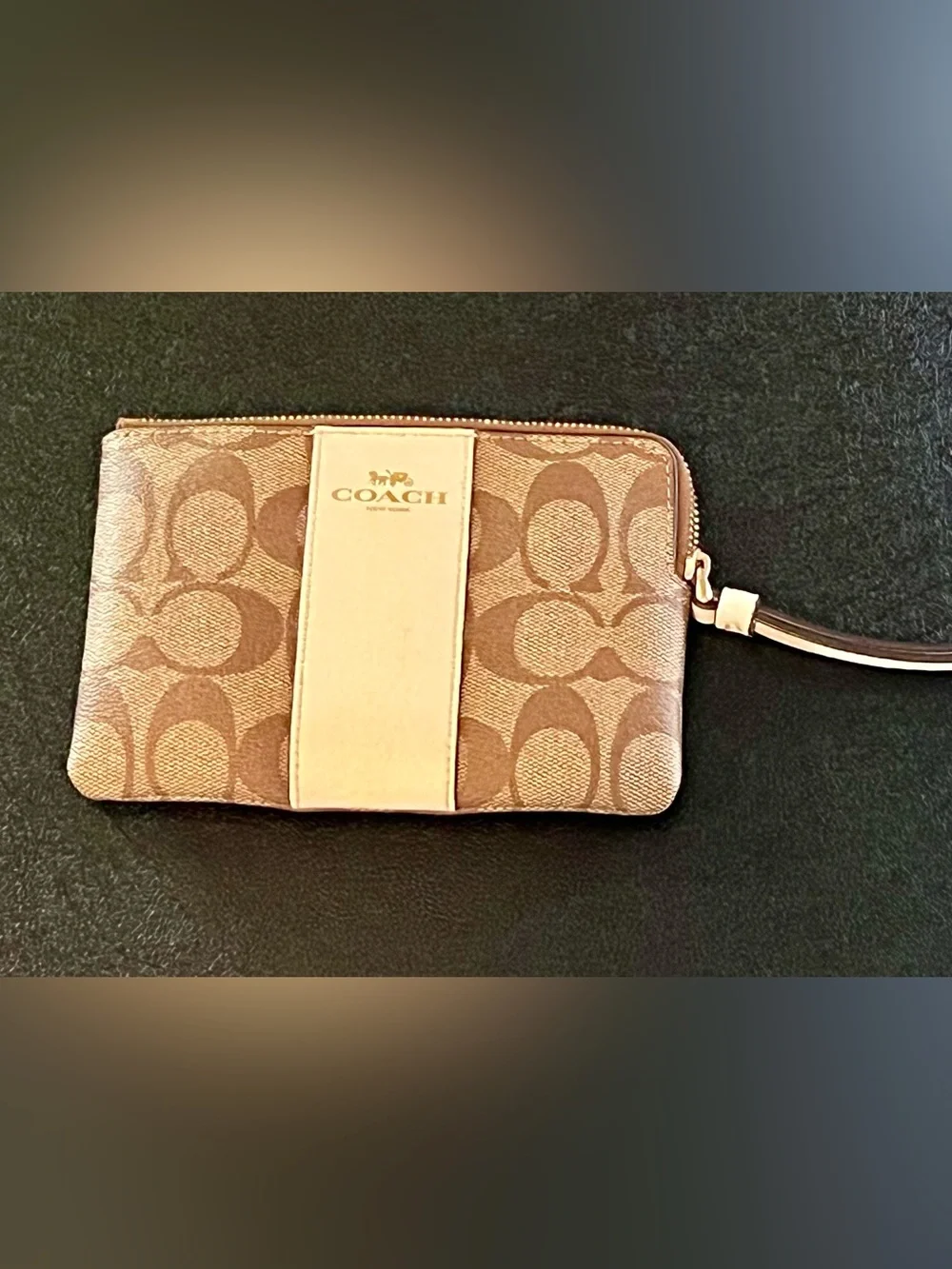 Coach Signature Canvas Wristlet in Brown and Cream - Picture 1 of 5